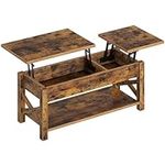 Rolanstar Coffee Table, 47.2" Lift Top Coffee Table with Hidden Compartment, 2 Way Lift Top Coffee Table with Open Shelf & X Wooded Support, Farmhouse Center Table for Living Room, Rustic Brown