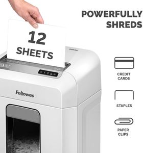 Fellowes 12-Sheet Mini Cut Office Shredder – Auto Reverse, SafeSense, 23L Bin
