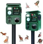 2-Pack Ultrasonic Animal Repeller, Solar Animal Repeller, Outdoor Animal Deterrent Devices, Motion Activated Repellent for Cats, Dogs, Deer, Squirrels, Raccoons & Rodents