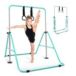 KAYMAN Foldable Gymnastics Horizontal Bar with Hand Protection Wrap, Adjustable Height & Feet - Durable Iron Equipment for Flexibility Training, Compact & Stylish - Perfect for Home Gym (Teal.)