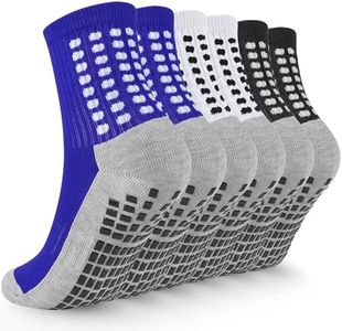 Kids Grip Soccer Socks Boys Football Non Slip Socks Cushioned Athletic Crew Socks Running Sports 6 Pairs, 6 Pairs, 2black + 2white + 2blue, Large