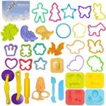 Dough Play Tools for Kids-Dough Accessories Molds Dinosaur Fruit Roller Cutter Scissor and Storage Box, Party Favors Set for Age 2-8