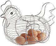 Pkge Chrome Plated Chicken Hen Shaped Wire Egg Storage Basket Holder Rack, Metal Table Top Snacks Organizer Kitchen Gadget - Store 24 Eggs- 33 x 20 x 25 cm