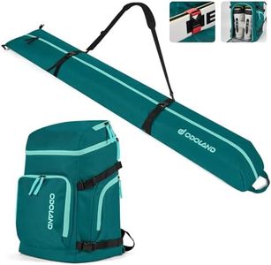Odoland Ski Bag & 55L Boot Backpack Combo, Padded Snowboard Bags & Ski Boot Bag for Air Travel, Waterproof Snow Ski Bags Fit Skis Up to 200cm for Store Transport Ski Gear Green