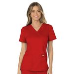 Cherokee Mock Wrap Scrubs for Women Workwear Revolution, Soft Stretch, Easy Care WW610, Red, Small