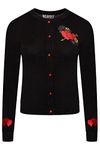 Ro Rox Heart Cardigan Leana Rockabilly Embroidery Knitted Long Sleeve, Black, M