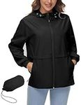 IECCP Raincoat Women Lightweight Waterproof Jacket Windbreaker Packable Cycling Rain Jacket with Hood Black L