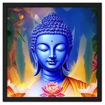 Ritwika's Wood Artwork Of Lord Buddha Meditation With Lotus Flower Multi Effective Religious Painting With Frame|Size 13.5 X 13.5 Inch, Set Of 1 (Multi Colour)