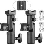 2Pack Updated Flash Bracket Flash Stand Light Stand Bracket Mount with Umbrella Holder Mount Swivel for Camera DSLR Nikon Canon Pentax Olympus and Other DSLR Flashes Speedlite Studio Light LED Light