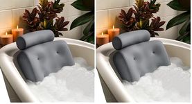 Everlasting Comfort Bath Pillow – Bath Cushion for Head and Neck Support – Quick Dry Waterproof Mesh – Luxury Bath Accessories with Suction Cups – Bath Pillows for Head and Neck – Grey (Pack of 2)