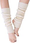 YUANQIAN Women Winter Extra Soft Long Legwarmer Warmer Knitted Stirrup Leg Warmers for Yoga Ballet Dance, White -1pair, Length 43 cm