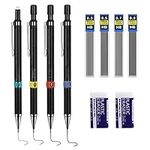 4pcs Mechanical Pencil Set 0.3 0.5 0.7 0.9mm HB Mechanical Pencil Automatic Pencil Retractable Lead Pencil with 4 Lead Refills and 2 Rubbers Mechanical Propelling Pencil for Students Sketching,Drawing