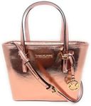 Michael Kors Metallic Smooth Leather Top Zip Tote Bag with Adjustable Strap -