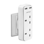 Double Plug Adaptor with 2 USB, JSVER Mini 2 Way Plugs Extension Multi Sockets with USB Ports(5V/2.4A) Wall Charger Adapter, 13A UK 3 Pin Power Socket for Home, Office, Kitchen,White