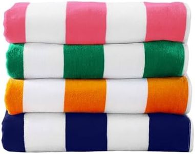 Great Bay Home 100% Cotton Velour 4 Pack Beach Towels | Cabana Pool Towels | Quick Dry, Large Swim Towels for Adults and Kids (4 Pack 30" x 60", Pink, Green, Orange, Navy)