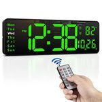 Zgrmbo 16" Large Digital Wall Clock with Remote, Large Display LED Wall Clock for Living Room/Gym/Shop/Warehouse/Office Decor, 12/24H, Auto Dimming, Timer(Not Included USB Adapter)