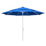 California Umbrella GSCU118170-F03-DWV 11' Round Aluminum Market Umbrella, White Pole, Royal Blue Olefin