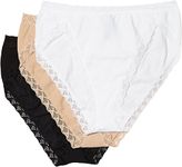 Natori Women's Bliss Cotton French Cut 3-Pack Briefs, Black/Café/White, S (Pack of 3)