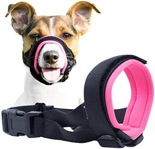 Gentle Muzzle Guard for Dogs - Prevents Biting and Unwanted Chewing Safely – New Secure Comfort Fit - Soft Neoprene Padding – No More Chafing – Training Guide Helps Build Bonds with Pet (Pink, M+)
