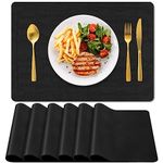 BIPASION Placemats, Leather Placemats for Dining Table Set of 6, Heat Resistant Waterproof Table Mats, Non-Slip Stain Resistant Kitchen Table Place Mats for Dining Table and Decor（Black）