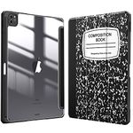 Fintie Hybrid Slim Case for iPad Pro 12.9-inch 6th Generation 2022, [Built-in Pencil Holder] Shockproof Cover w/Clear Transparent Back Shell, Also Fit iPad Pro 12.9" 5th/4th/3rd Gen, Composition Book