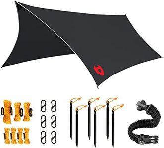 Rain Fly by NoCry 12x10 Lightweight Survival Camping Tarp; 100% Waterproof; Makes a Great Backpacking Tarp or Hammock Shelter; Comes in Multiple Colors, Survival Bracelet Included; Black