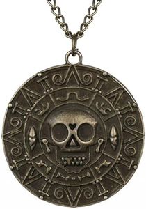 ZKBKJSPZJB Classic Skull Necklace Pirates of The Caribbean Movies Cursed Aztec Coin Jewelry for Men Choker, Zinc, zinc alloy