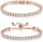 Double Fair 2 Pcs Tennis Bracelets for Women 14K Gold Plated AAA+ Cubic Zirconia CZ Diamond Classic Adjustable Slider Bracelet Fashion Jewelry Wedding Gift Size 6.5-7.5 Inch