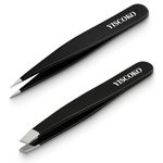 YISCOKO Professional Tweezers for Facial Hair Women,Stainless Steel Eyebrow Tweezers (2 Pcs,Black)