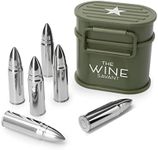 Bullet Whiskey Chillers Stones in Green Ammo Can - 1.75in Whiskey Rocks - Stainless Steel Bullet Shaped Ice Cubes, Gift Box Come, Tongs and Storage Bag, Whiskey or Scotch Rocks (Silver w/Green Case)