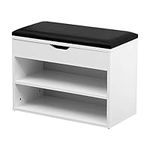 AVC Designs 60cm Shoe Bench White Wooden Shoe Storage Cabinet Organiser With Seat Cushion