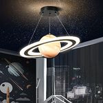 Astronaut Modern Pendant Light, Dimmable Creative LED Kids Room Planet Hanging Chandelier, Nursery Ceiling Lighting, LED Children's Room Lam (3 Colour Dimmable)