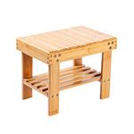 Utoplike Bamboo Step Stool, Wooden Small Stool for Children, Portable Small Foot Stool with Storage Shelf, Small chair for Kitchen Bathroom, Bedroom, Lightweight and Anti Slip