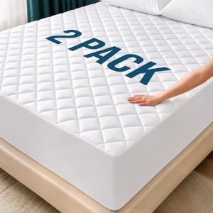 Quilted Fitted Mattress Pad 2 Pack, King Mattress Protector Topper with Deep Pocket Stretches up to 16 Inches, Machine Washable Mattress Cover by Utopia Bedding (White)