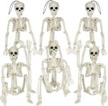 Halloween Skeleton Decorations, 6 Pack 16" Halloween Full Body Mini Skeleton with Movable Posable Joints, Spooky Plastic Skeleton for Yard Garden Lawn Haunted House Graveyard Props Decor