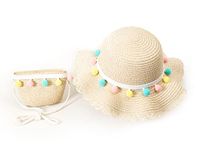 VRITRAZ Baby Girl's Dot Kids Hat And Pouch Combo Children Cartoon Straw Fashion (Beige, 6 Years-14 Years