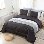 PERFEMET Grey Striped Comforter Set Full Size 3 Pieces Stripe Print Patchwork Comforter Bedding Set Soft Microfiber Down Alternative Quilt/Duvet Set for Men Women