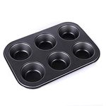 DIVCHI 6 Cups Muffin Tray - Nonstick BPA Free & Dishwasher Safe Cupcake Pan Black