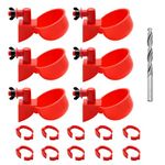 Yeelua 6 PCS Red chicken feeders, Automatic Poultry Drinker with 1 Hole Drill and 10 Red Chicken Feet Rings, Poultry Feeders Rat Proof Chicken Feeder Chicken Coop Accessories