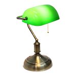 Simple Designs LT3216-GRN Executive Banker's Desk Lamp with Glass Shade, Green