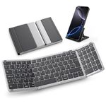 OMOTON Bluetooth Foldable Keyboard with Numeric Keypad, Wireless Keyboard Rechargeable, QWERTY UK Full Size, 3 Bluetooth Channels for iOS/Android/Windows/Mac, Portable for Business/Travel, Space Grey