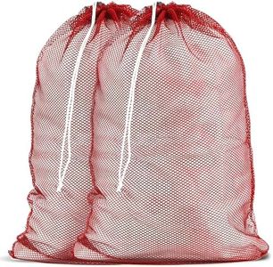 Mesh XL Laundry Bags - Pack of 2 - Large 24" x 36" - Durable, Machine Washable with Secure Drawstring Closure - Perfect for College Dorms, Laundromats, Apartments (Red)