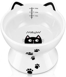 Yedio Porcelain Raised Cat Bowl, No Spill Cat Water Bowl with Anti Slip Band, Elevated Porcelain Pet Bowl Protect Pet's Spine, Large Capacity Pet Water Bowl, 15 oz, Dishwasher Safe