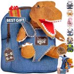 Naturally KIDS Toddler Backpack w Dinosaur Toys, 2 Year Old Boy Gifts, 3 Year Old Boy Gifts, Small Kids Backpack for Grls Boys, Brown T-Rex