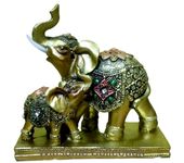 WINSOME COLLECTION The Spiritual Living Fengshui Trunk Up Elephant Couple Statue for Good Luck Home Decor Showpiece Figurine Wildlife Animal Statue Multicolor Polyresin Pack of 1 (E3)