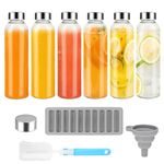 Zukro 24 oz Glass Juice Bottles with Lids for Juicing, Reusable Clear Glass Water Bottles with Stainless Steel Airtight Cap for Refrigerator, 100% Leak Proof, BPA Free, ECO Friendly, Set of 6