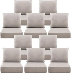 Luxury 6" Outdoor Cushions for Patio Furniture, 24x24x6" Thick Seat Cushion Set of 10, Fade Resistant Couch Chair Replacement Cushions High Density Deep Wicker Chair Cushion w/ Removable Cover, Beige