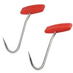 TinaWood 2PCS Meat Hooks for Butchering,T Shaped Boning Hooks with Handle 6 inch Stainless Steel Butcher Shop Tool Kit (Orange x2)