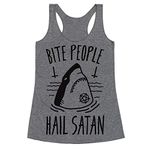 LookHUMAN Bite People Hail Satan - Shark Medium Heathered Gray Women's Racerback Tank