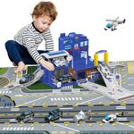 deAO Police Station Playset, 2 Level Parking Garage Toys with Ramps Track Garage Vehicles Helicopters Traffic Signs,Play Figures Playset, Educational Toys for Toddlers Boys